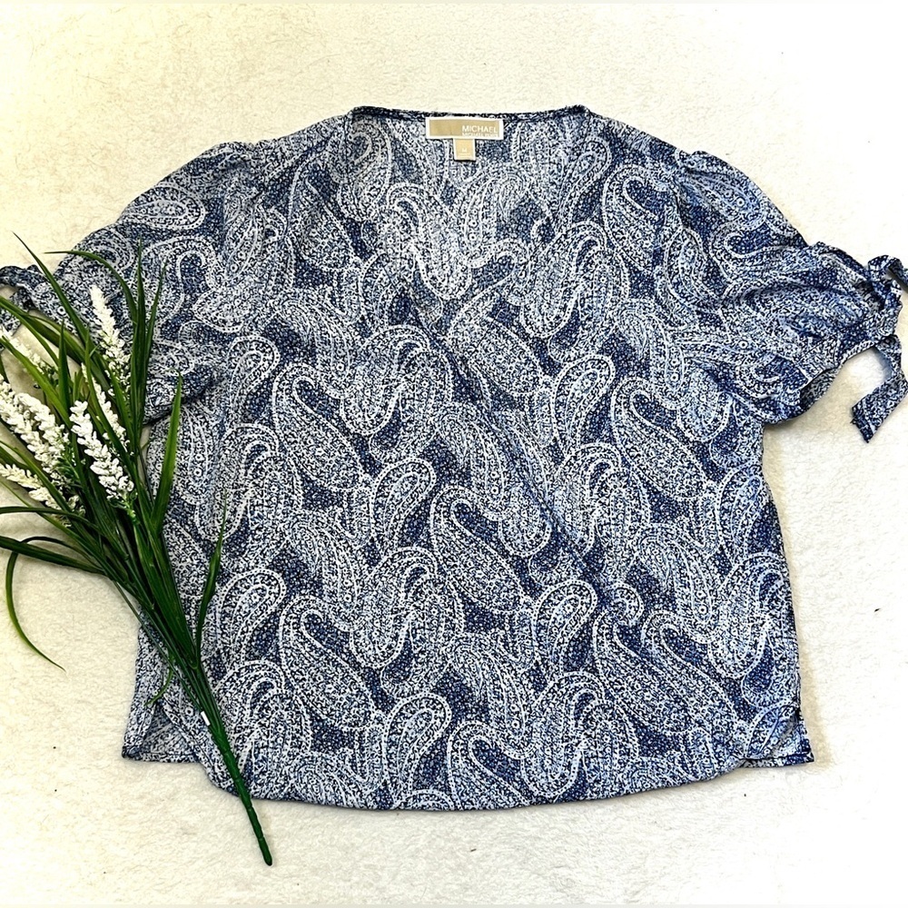 Michael Kors Paisley Wrap Short Sleeve Blouse - Medium